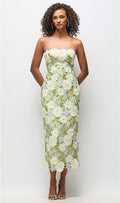 Strapless Daisy Lace Column Midi Dress In Daisy Multi