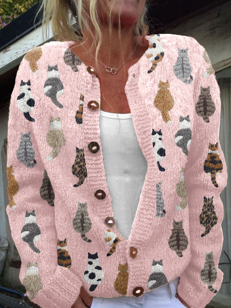 Goldie - Cat Print Relaxed Cardigan