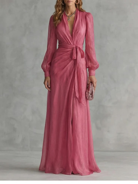 Naples Boutique Florida Dress Pink Wrap Front Maxi Dress With Tie