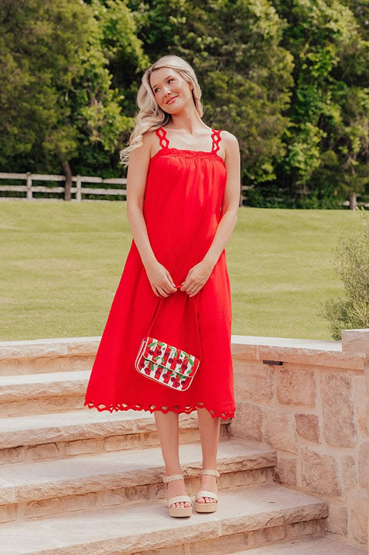 Boardwalk Chic Ric Rac Midi Dress In Red