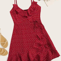 Dress Heart Print Ruffle Mini Cami Dress L 8 10 Color: Red White Size: