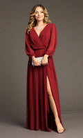 Long Sleeve Long Formal Dress: Chicas J012B Burgundy Large