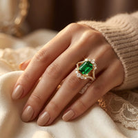 Gold Emerald Halo Ring