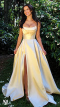 Honey Light Yellow Formal Dress Strapless Corset Pearl Detail Mikado