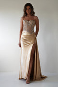 Diva Embellished Corset Gown Gold