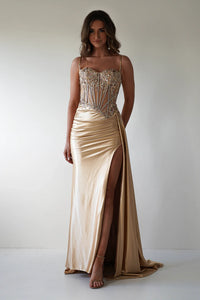Diva Embellished Corset Gown Gold