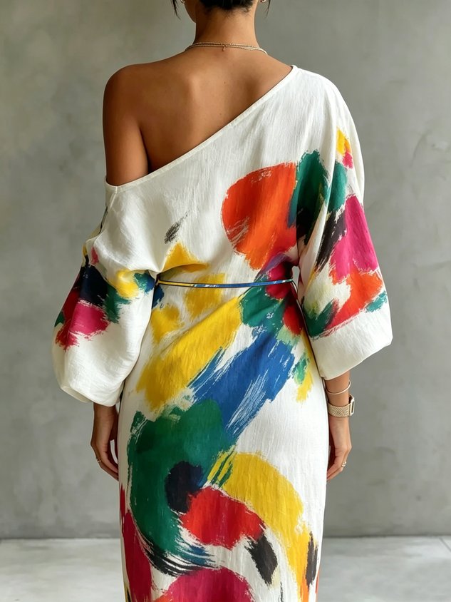 Demi - Abstract One-Shoulder Maxi Dress