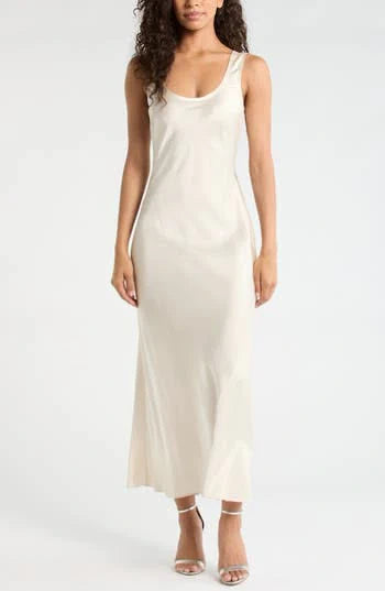 Ever New Coco Bias Cut Satin Tank Dress In Oyster At