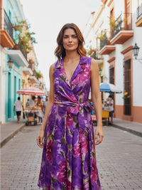 Dress Barn Dress Barn Event Party Fit & Flare Purple & Pink Floral