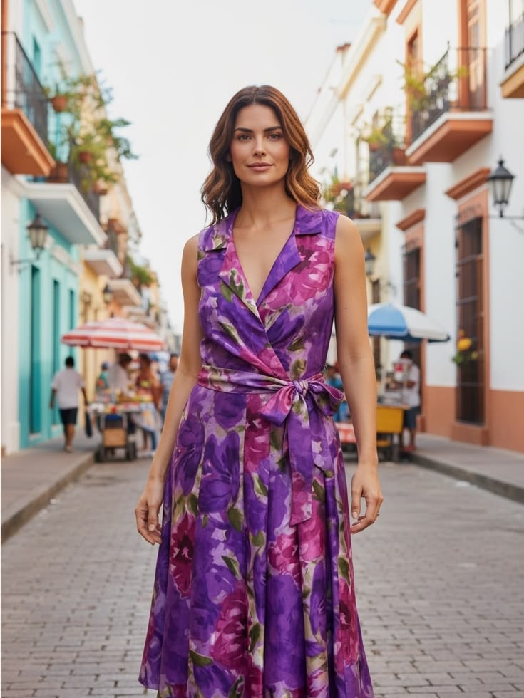 Dress Barn Dress Barn Event Party Fit & Flare Purple & Pink Floral