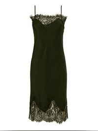 Gold Hawk Dress Gold Hawk Coco Lace Silk Slip Dress (Duffle Green)