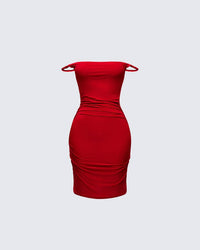 Red Off Shoulder Mini Dress Bodycon Ruched Party