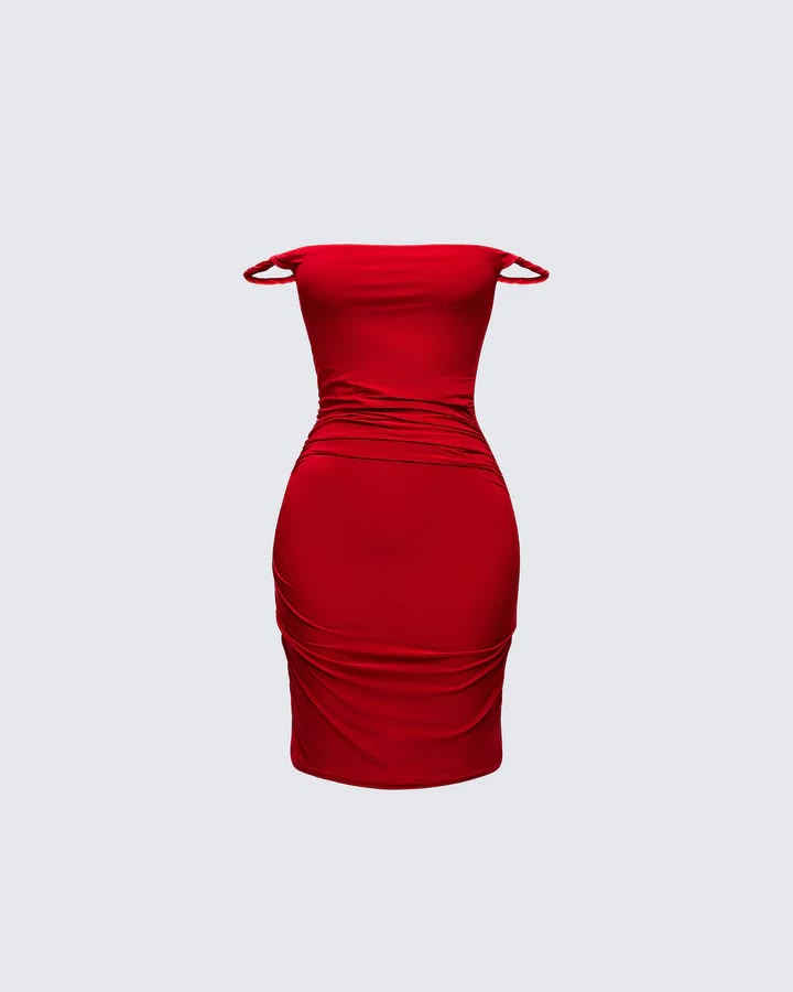 Red Off Shoulder Mini Dress Bodycon Ruched Party