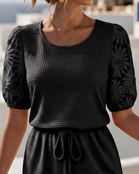 Nixi - Waffle Dress with Puff Sleeves