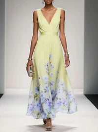 Isabella | Women's Floral Print Wedding Guest Dress Yellow