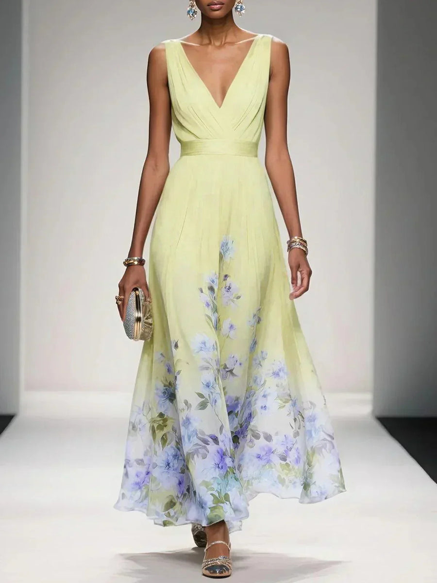 Isabella | Women's Floral Print Wedding Guest Dress Yellow