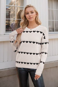Runael Heart Print Crew Neck Sweater