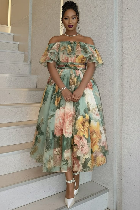 Xpluswear Design Plus Size Cocktail Party Sage Green Floral Off The