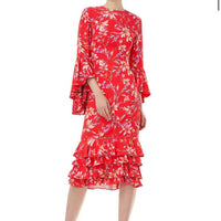 Amur Dress Amur Alexia Red Ruffled Tiered Long Sleeve Dress Color: Red