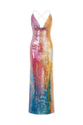 Maxi Backless Sequin Dress IN Summer Gradient Summer Print