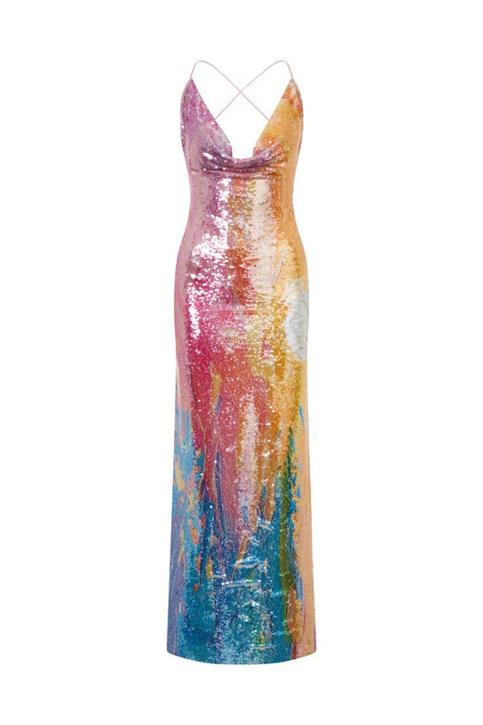 Maxi Backless Sequin Dress IN Summer Gradient Summer Print
