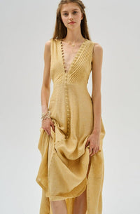 Rebecca 18 Pleated Maxi Linen Dress