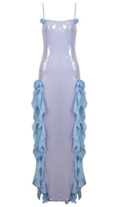 Flower Ruffle Detail Sequin Maxi Dress Silver Blue