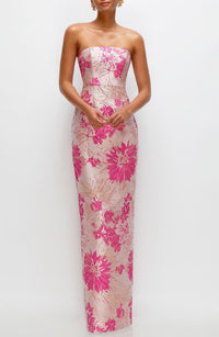 Metallic Floral Jacquard Strapless Column Gown (Women)