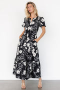 Kiana Poplin Maxi Dress Black + Cream