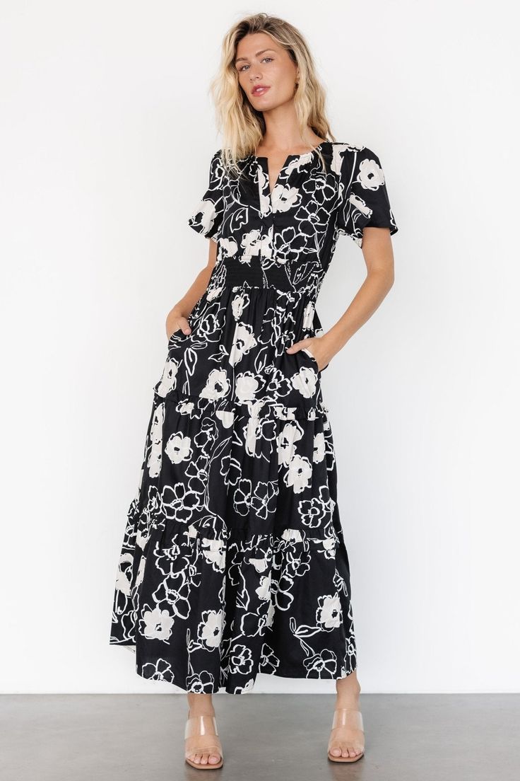 Kiana Poplin Maxi Dress Black + Cream
