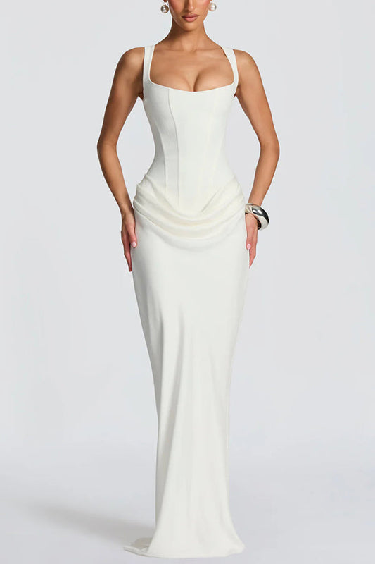 Caitlin - Maxi Dress with Square Neckline – White