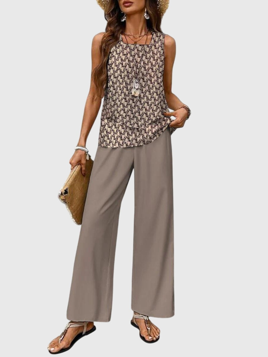 Brenda | Elegant 2-Piece Summer Set Khaki
