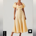 Astr Dress Winley Puff Sleeve Cutout Midi Dress Color: Yellow Size: S