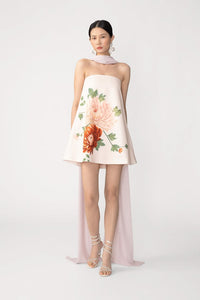 Sau Lee Ruby Satin Strapless Mini Dress With Scarf Blush Pink