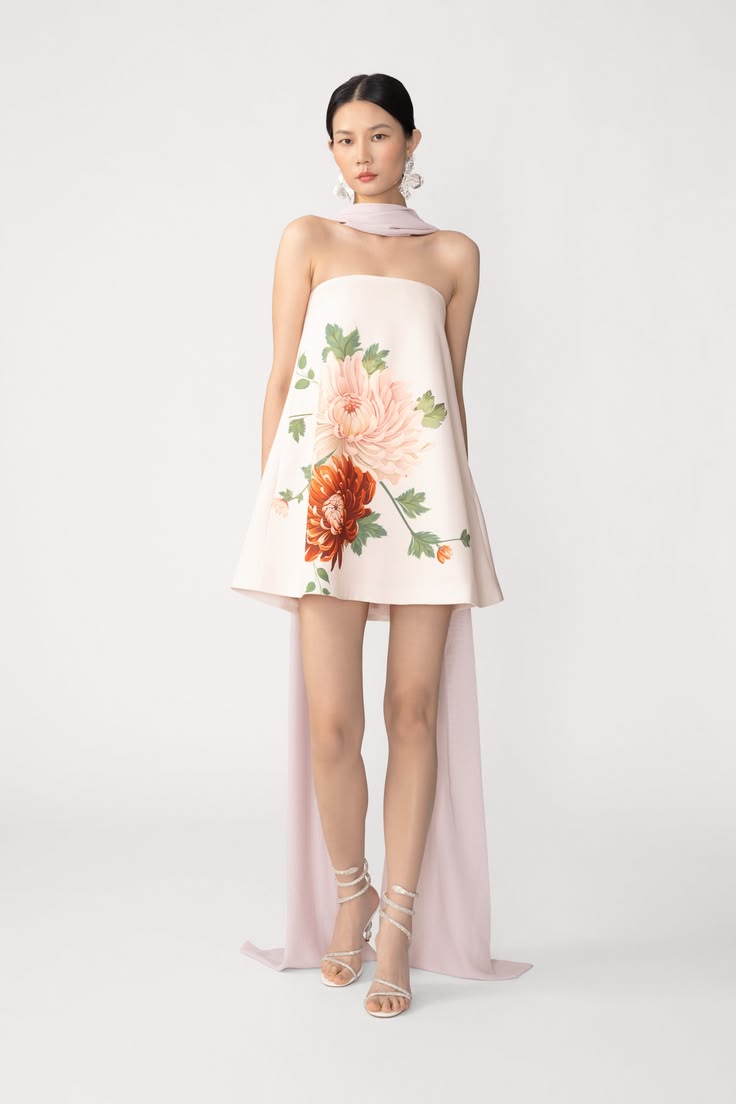 Sau Lee Ruby Satin Strapless Mini Dress With Scarf Blush Pink