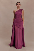 Asher Slinky One Shoulder Maxi Dress Neutral Plum