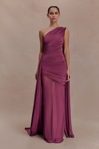 Asher Slinky One Shoulder Maxi Dress Neutral Plum
