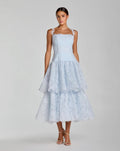 Blue Sleeveless Embroidered Lace Tiered Midi Dress Mac Duggal