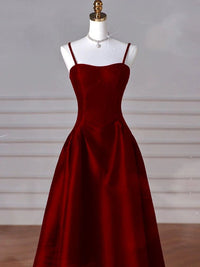 A Line Navy Blue Satin Straps Long Formal Dress Navy Blue Prom Dress