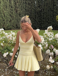 Modest A Line Spaghetti Straps Yellow Chiffon Mini Short Formal 8th