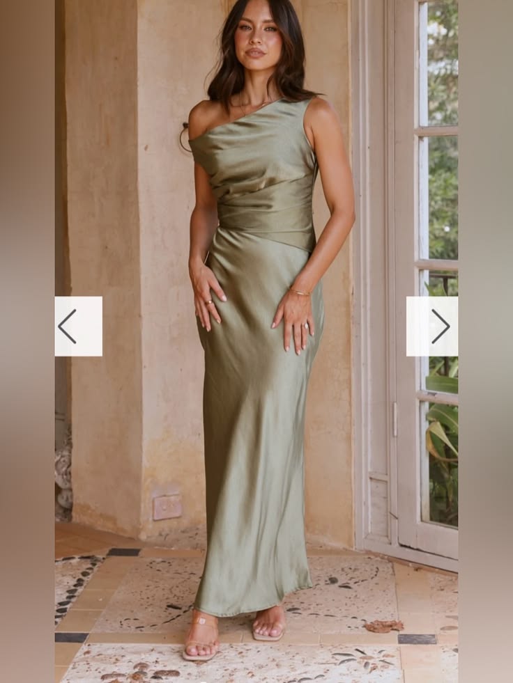 Auria Off Shoulder Maxi Dress Olive Color: Green Size: 14
