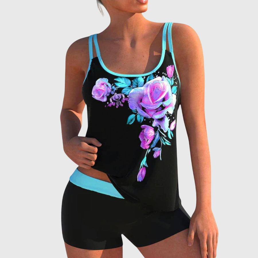 Victoria – Floral Tankini with Shorts & Tummy-Flattening Effect