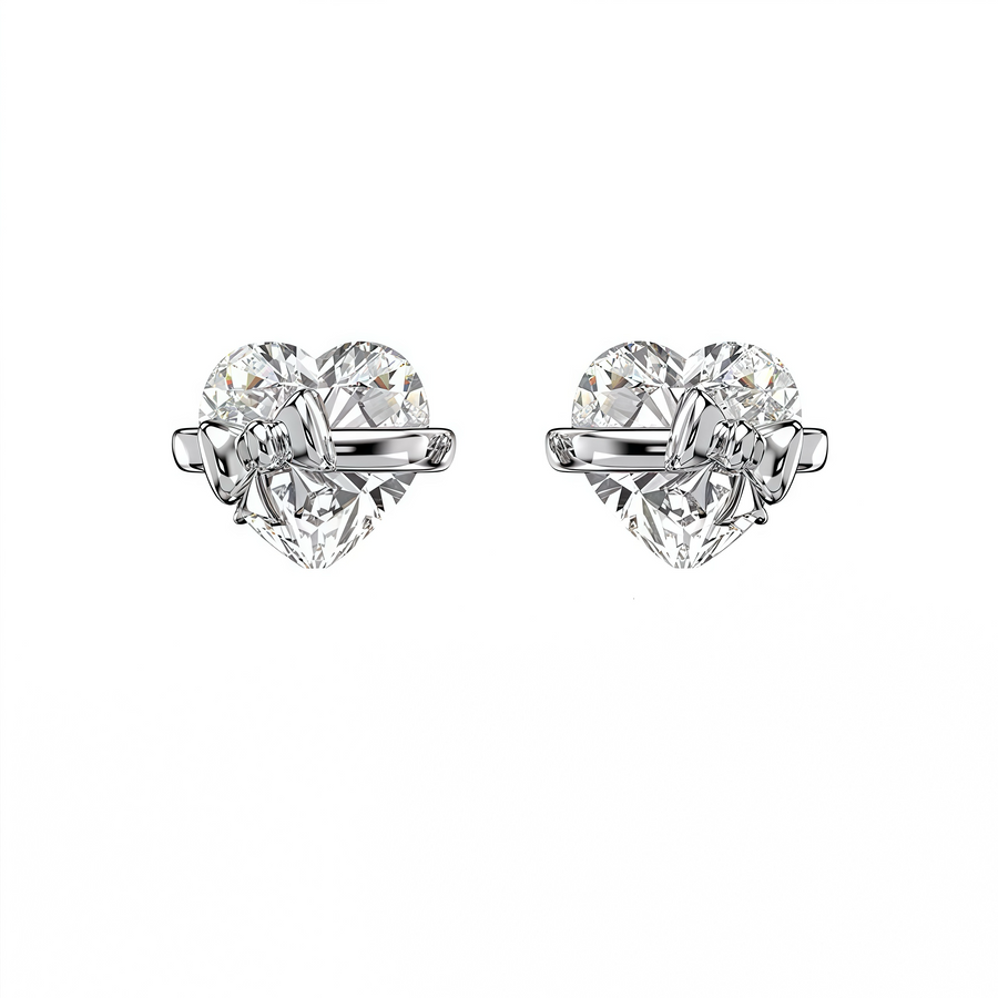 Bow Heart Silver Ring