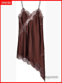 Satin Lace Asymmetric Cocktail Mini Dress, Sheath V Neck, Sleeveless,