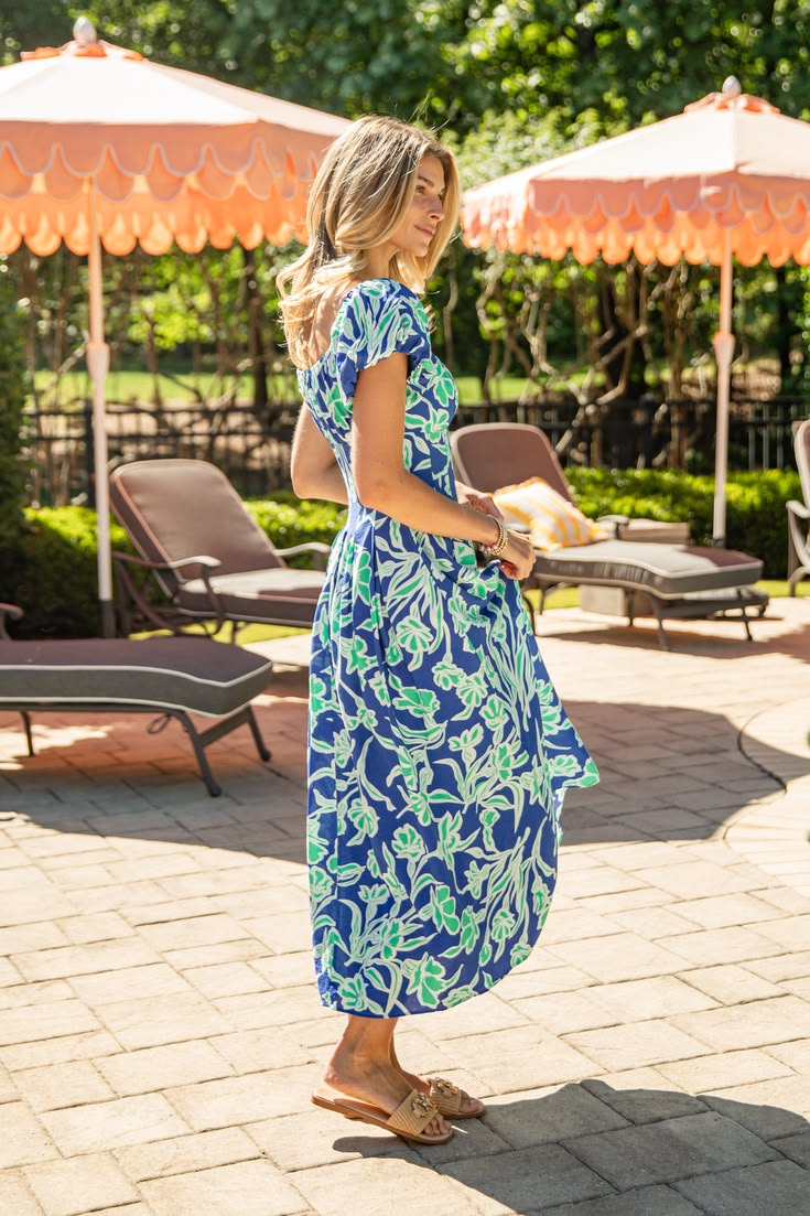 Capri Bloom Blue Floral Maxi Dress Blue Small