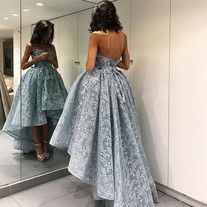 PSY038,Fashion Sweetheart Sleeveless Prom Dress,High Low Grey Lace