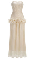 Strapless Draped Ruffle Maxi Dress Ivory