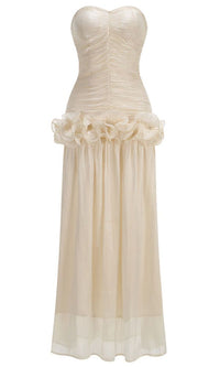 Strapless Draped Ruffle Maxi Dress Ivory