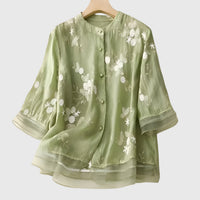 Nellie | Elegant Top With Embroidered Flowers Green