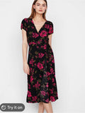 Express Dress Express Women's Floral Faux Wrap Dress Black With